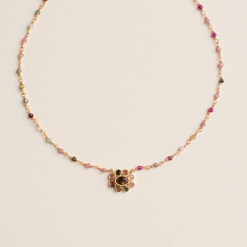 pink and gold flower pendant necklace - AMIE Paris - Silverado Jewellery
