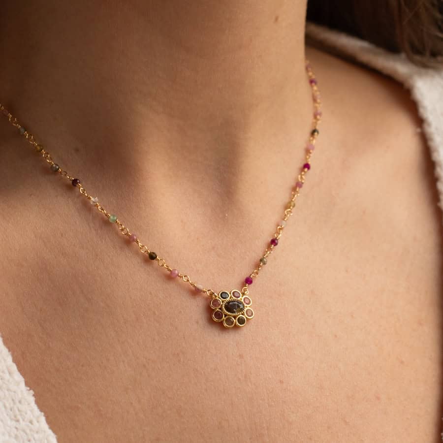 pink and gold flower pendant necklace - AMIE Paris - Silverado Jewellery