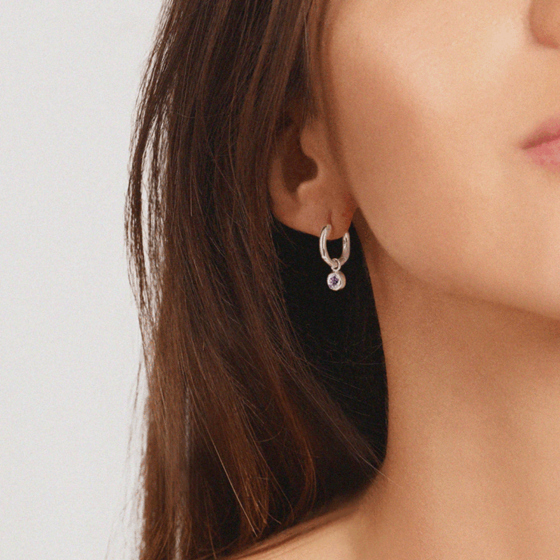 Silver February birthstone huggie hoops amethyst - Lucier Jewellery - Silverado Jewellery