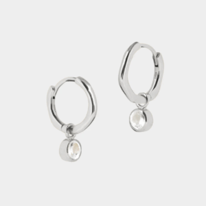 Silver April birthstone huggie hoop earrings crystal - Lucier Jewellery - Silverado Jewellery
