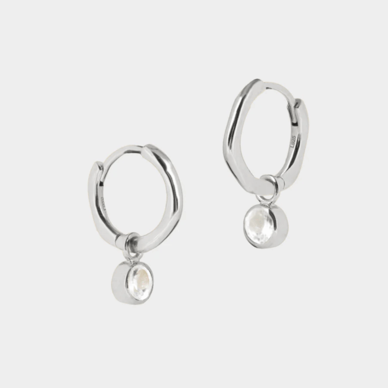Silver April birthstone huggie hoop earrings crystal - Lucier Jewellery - Silverado Jewellery