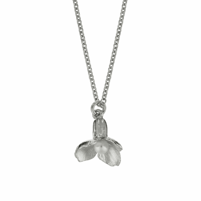 Silver cuckoo flower necklace with pearl - Alex Monroe - Silverado Jewellery