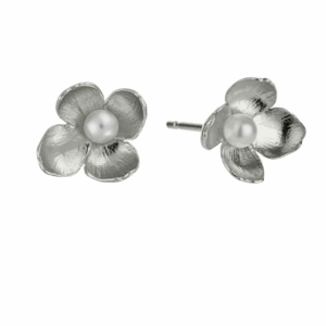 silver cuckoo flower stud earrings with pearls - Alex Monroe - Silverado Jewellery