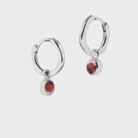 Silver January birthstone huggie hoops garnet - Lucier - Silverado Jewellery