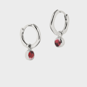 Silver January birthstone huggie hoops garnet - Lucier - Silverado Jewellery