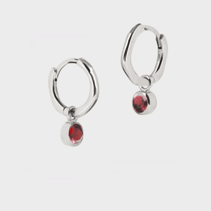 Silver January birthstone huggie hoops garnet - Lucier - Silverado Jewellery