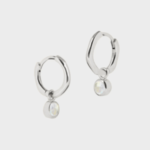 silver October birthstone huggie hoops moonstone - Lucier - Silverado Jewellery