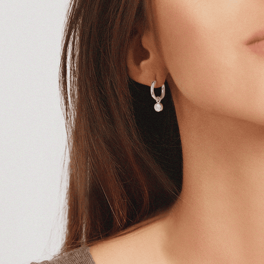 silver October birthstone huggie hoops moonstone - Lucier - Silverado Jewellery