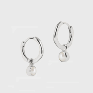 Silver June birthstone huggie hoops pearl - Lucier Jewellery - Silverado Jewellery