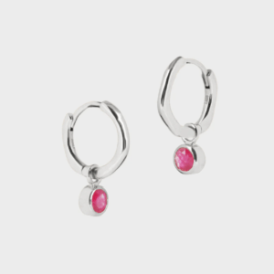 silver July birthstone huggie hoops ruby quartz - Lucier - Silverado Jewellery