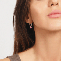 silver July birthstone huggie hoops ruby quartz - Lucier - Silverado Jewellery