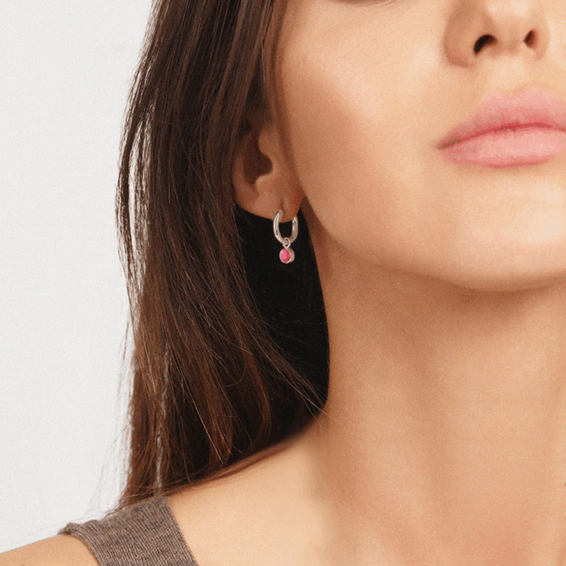 silver July birthstone huggie hoops ruby quartz - Lucier - Silverado Jewellery