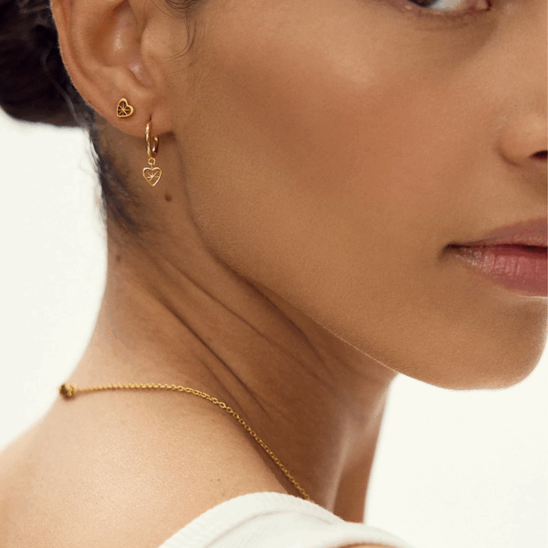 Silver Love Story Heart Huggie Hoop Earrings - Rachel Jackson - Silverado Jewellery