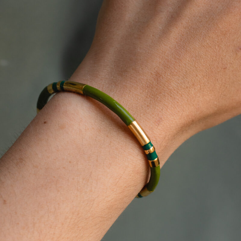 Green and gold cuff bangle - Amie Paris - Silverado Jewellery