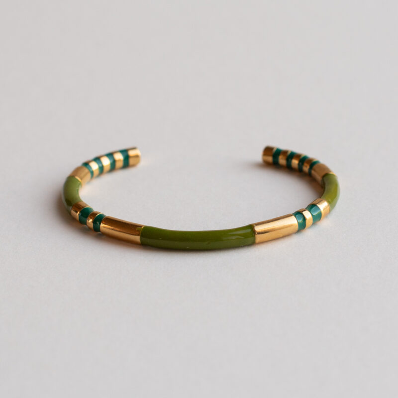 Green and gold cuff bangle - Amie Paris - Silverado Jewellery