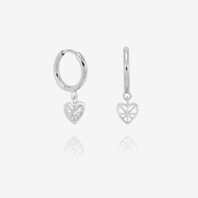 Silver Love Story Heart Huggie Hoop Earrings - Rachel Jackson - Silverado Jewellery