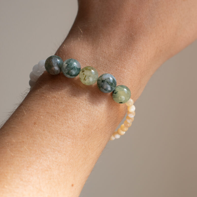 Aquamarine and moss agate beaded bracelet - Paloma - Silverado Jewellery