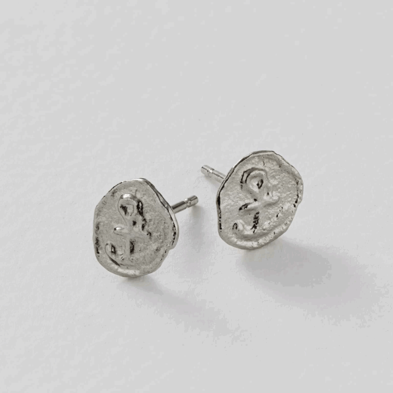 silver Anchor token stud earrings - Alex Monroe - Silverado Jewellery