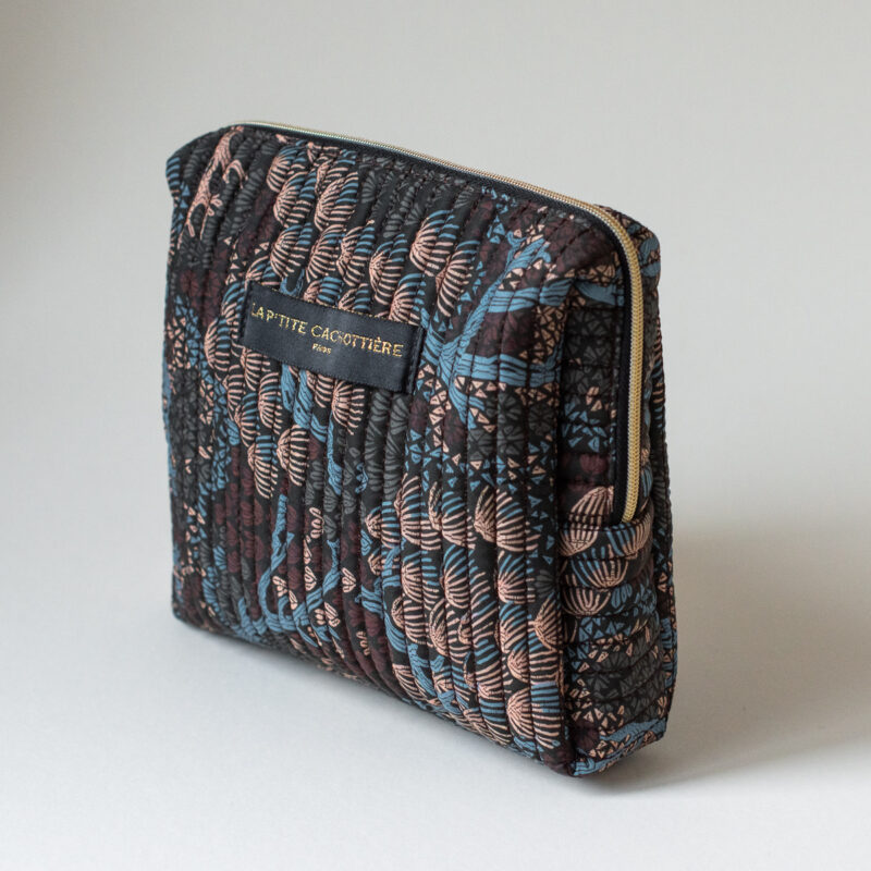 Navy and brown make-up bag. Silverado Jewellery.