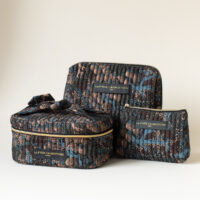 Blue and brown cosmetic bags. Silverado Jewellery.