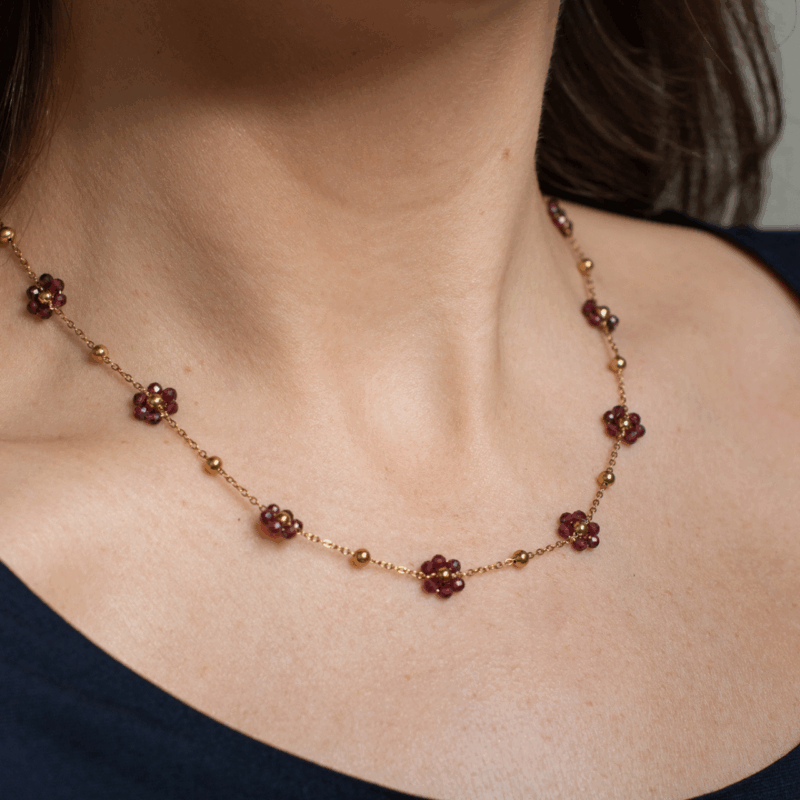 Red Flower Amie Necklace. Silverado Jewellery.