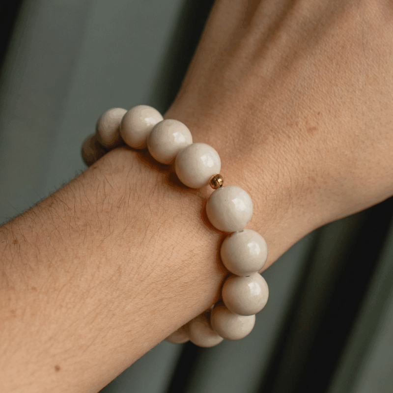 Statement Fossil Stone Beaded Bracelet