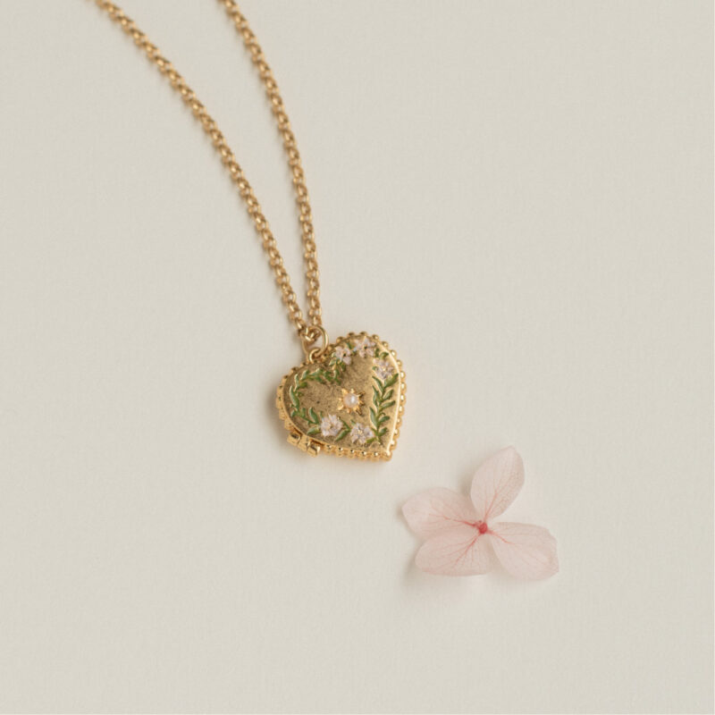 Gaia Lily Heart Locket Necklace. Fable England.