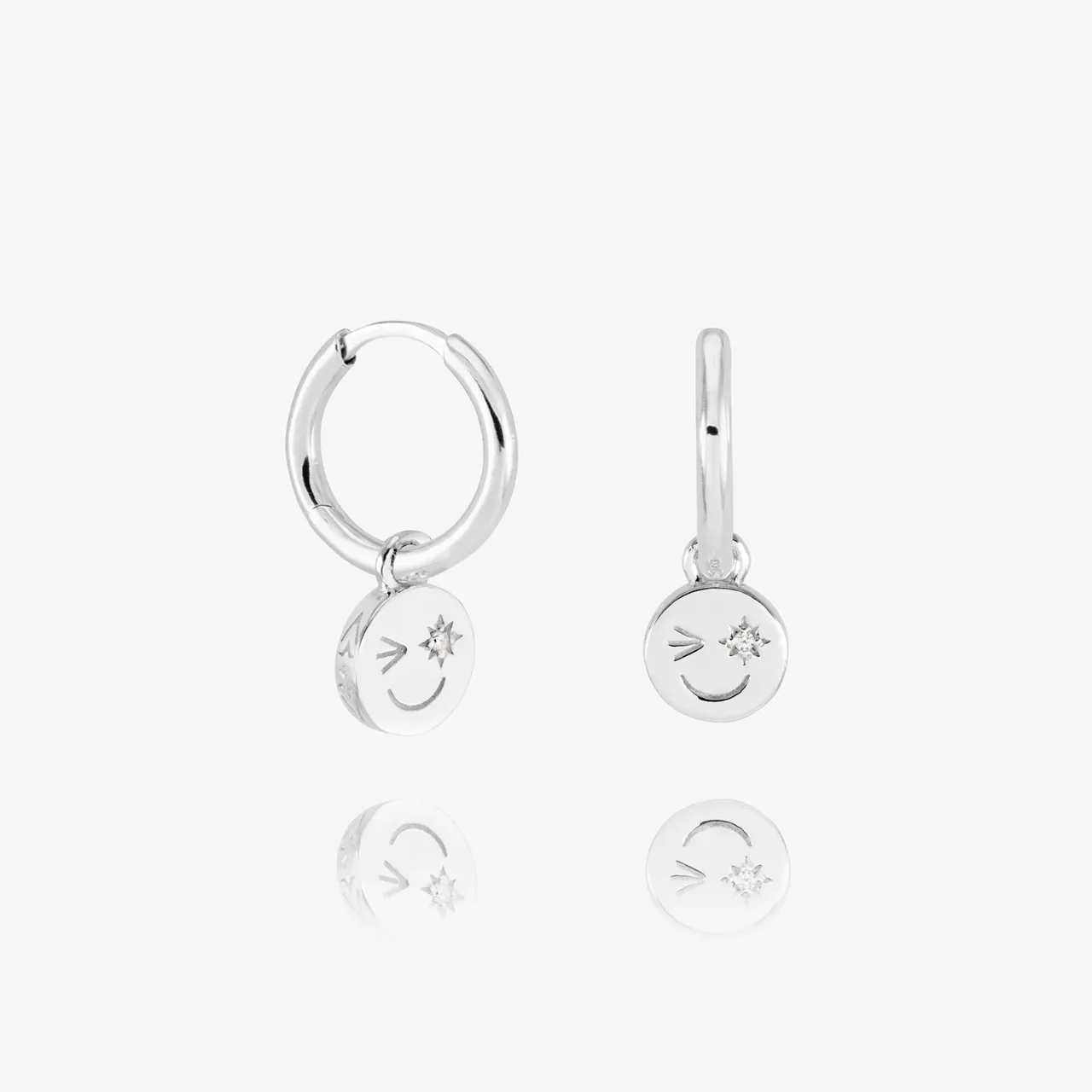Silver happy face huggie hoop earrings - Rachel Jackson - Silverado Jewellery