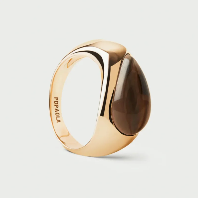 Smoky Quartz Luna Stamp Ring