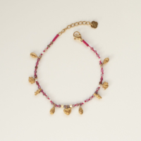 Pink Beaded Bracelet with Tiny Charms and Pearl Detail