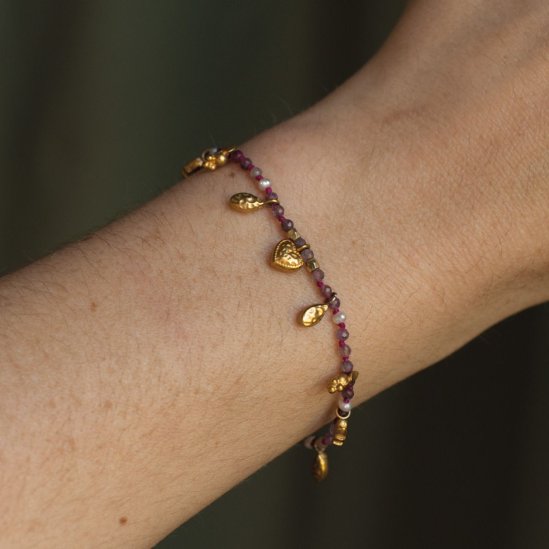 Pink Beaded Bracelet with Tiny Charms and Pearl Detail