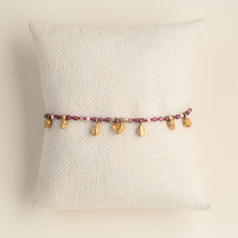 Pink Beaded Bracelet with Tiny Charms and Pearl Detail. AMIE, Paris