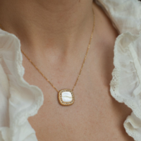 Square Pearl and Cubic Zirconia Necklace. AMIE, Paris