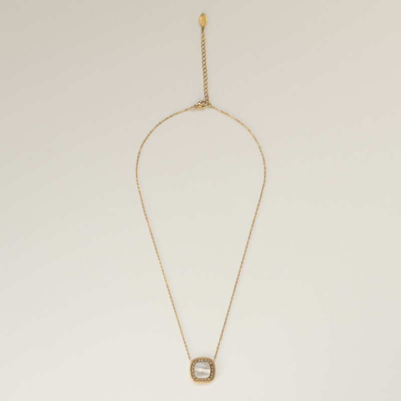 Square Pearl And Cubic Zirconia Pendant Necklace