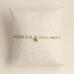 Turquoise Beaded Bracelet with Pearl and Heart Charm. AMIE, Paris
