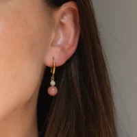 Strawberry Quartz and Moonstone Hook Earrings