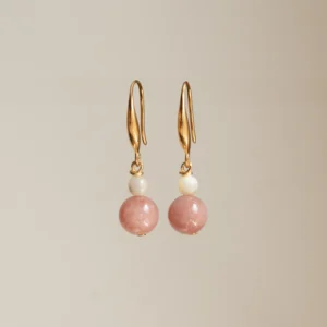 DSC_0262-2 Strawberry Quartz and Moonstone Hook Earrings