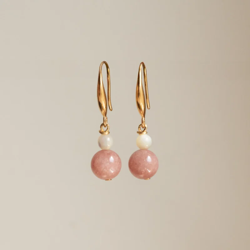 Strawberry Quartz and Moonstone Hook Earrings