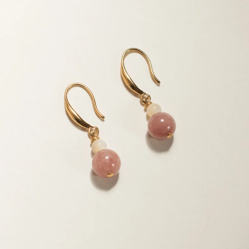 Strawberry Quartz and Moonstone Hook Earrings