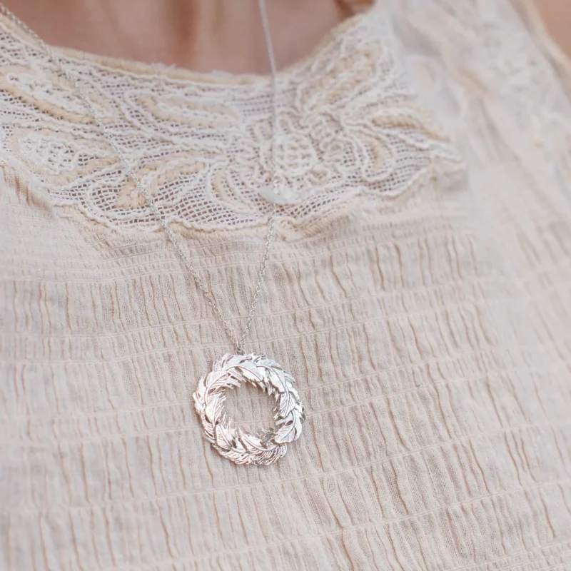 Exclusive - Silver Feather Wreath Necklace