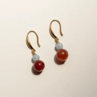 Carnelian Agate and Aquamarine Hook Earrings