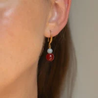 Carnelian Agate and Aquamarine Hook Earrings