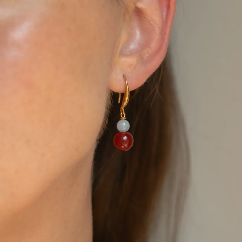 Carnelian Agate and Aquamarine Hook Earrings