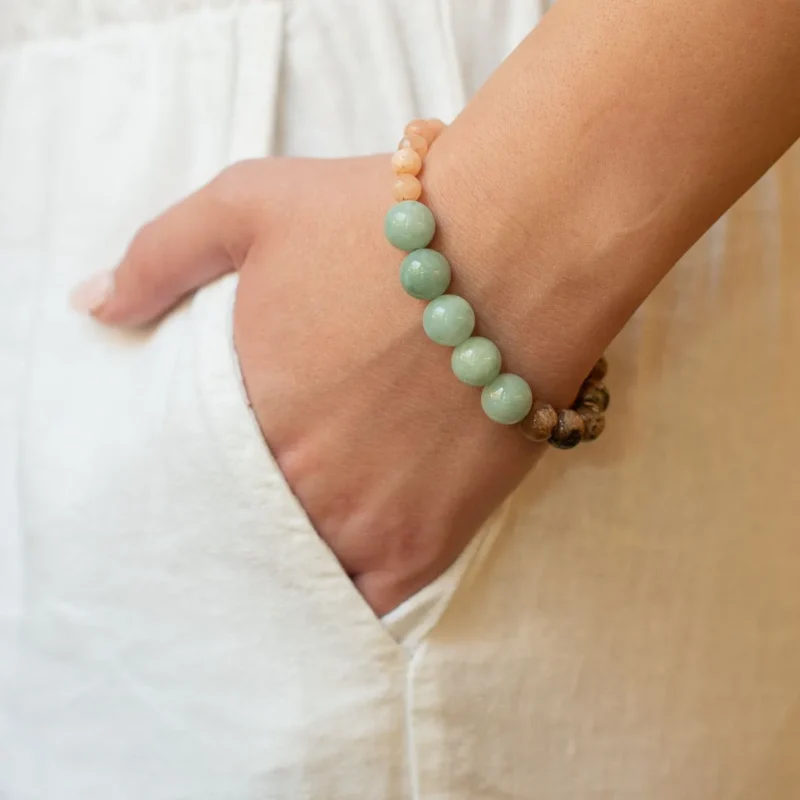 Jade and leopard skin beaded bracelet - PALOMA - Silverado Jewellery