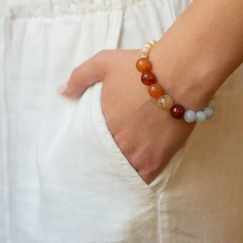 Carnelian agate and aquamarine beaded bracelet - PALOMA - Silverado Jewellery