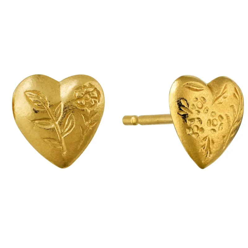 Floral engraved heart stud earrings - Alex Monroe - Silverado Jewellery