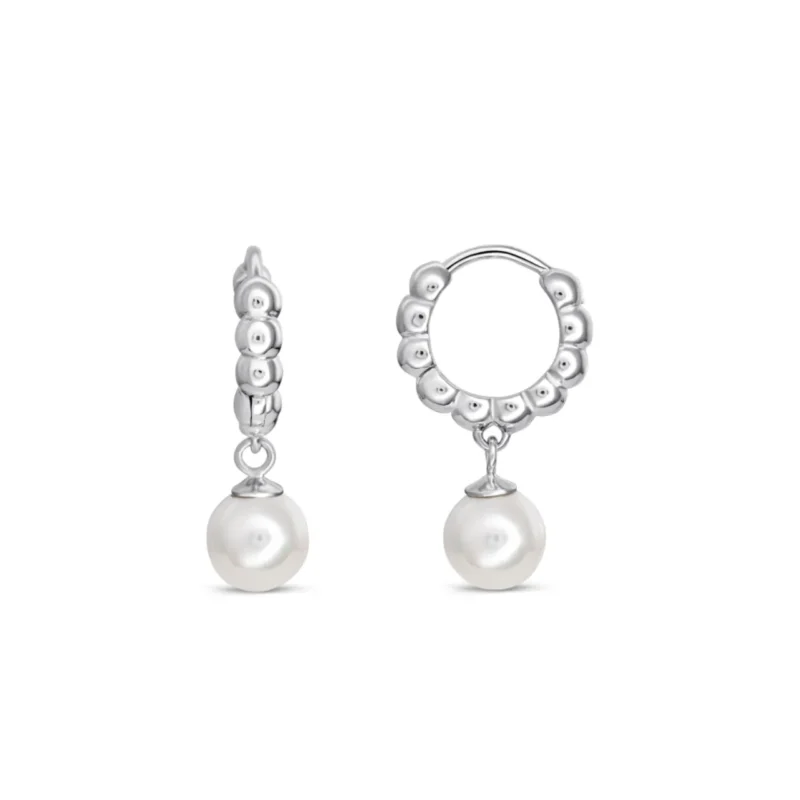 Silver bobble hoop earrings with pearl - Silverado Classics - Silverado Jewellery