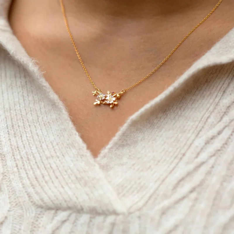 Inline wild rose and bee necklace - Alex Monroe - Silverado Jewellery