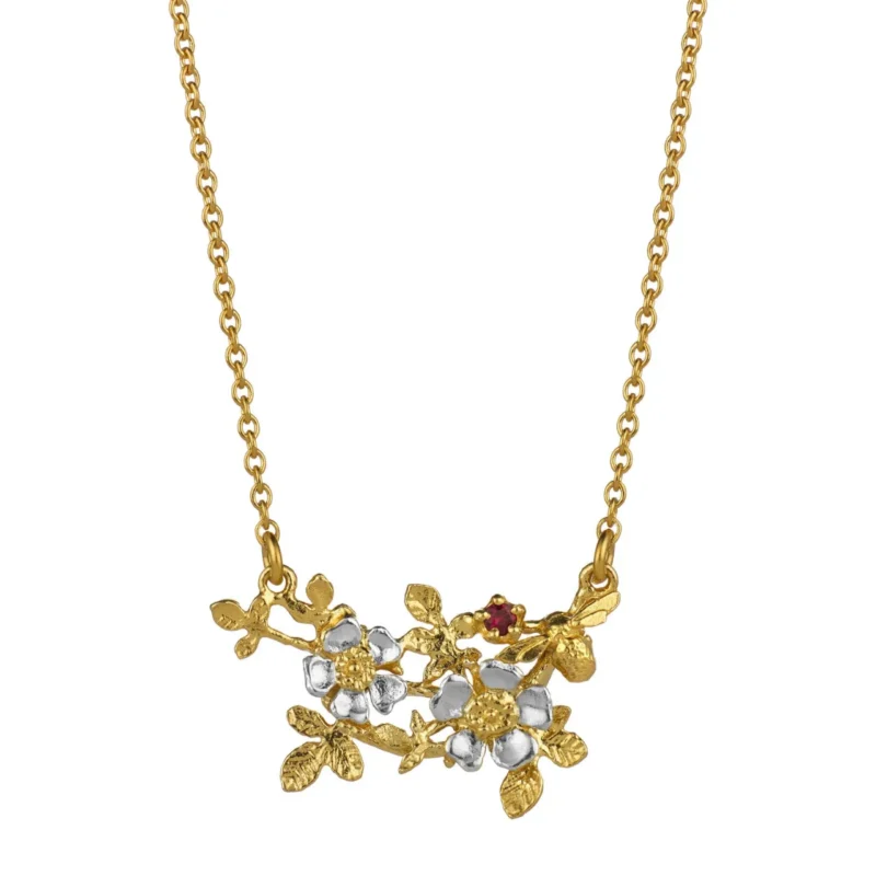 Inline wild rose and bee necklace - Alex Monroe - Silverado Jewellery