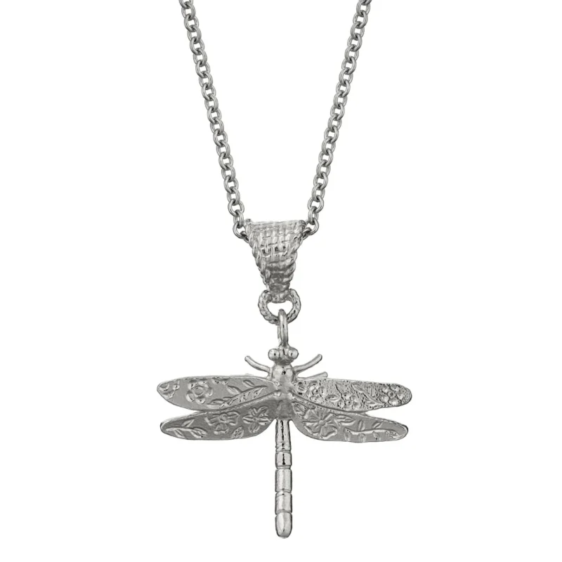 Silver engraved dragonfly pendant necklace - Alex Monroe - Silverado Jewellery